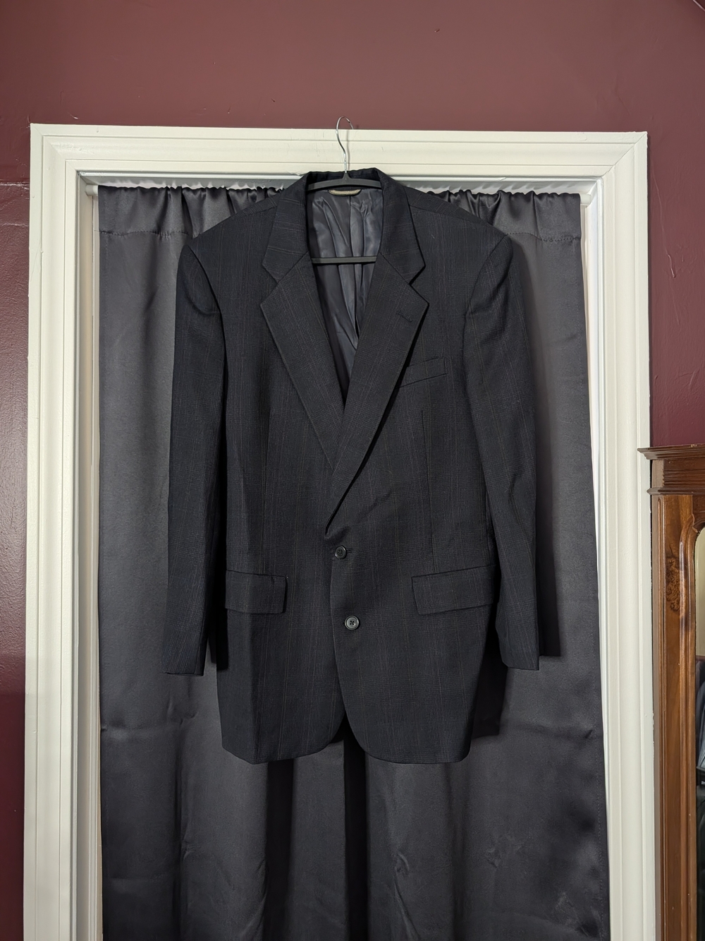 CHRISTIAN DIOR VTG Men's Navy Blue Plaid Mens Sport Coat USA Two-Button Blazer